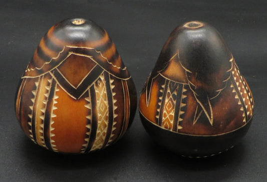 Folk Art Carved Gourds Peruvian Man and Woman Pair hand carved Sacred Valley Peru P237