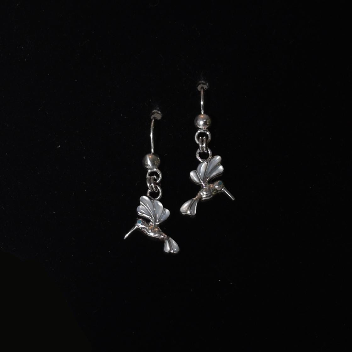 Hummingbird Earrings 950 Silver with Abalone Inlay Peru Sacred Valley E52503 - Shaman Things