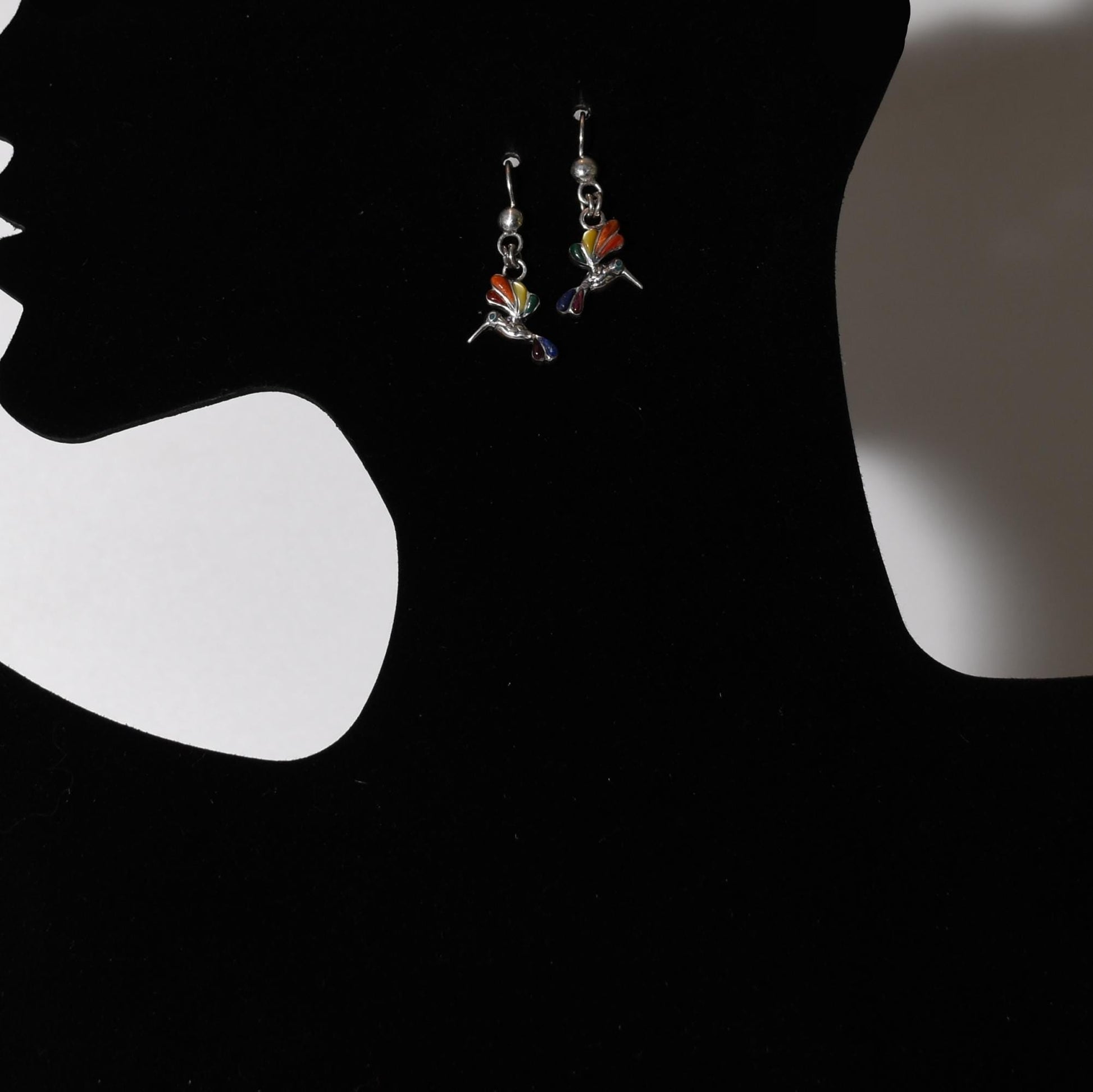 Hummingbird Earrings 950 Silver with Stone Inlay Peru Sacred Valley E52506 - Shaman Things