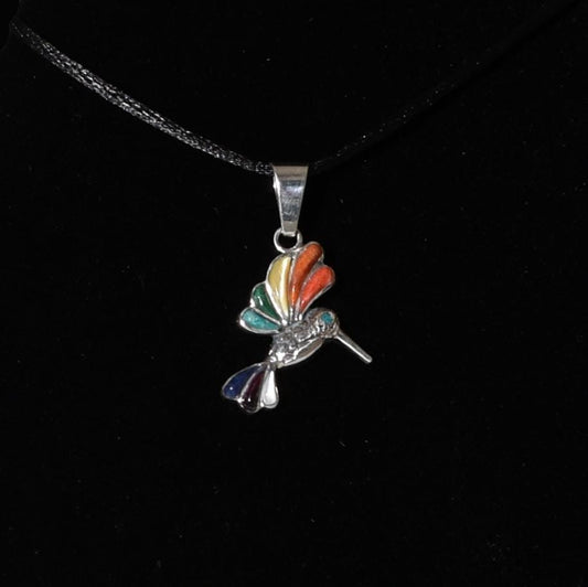 Hummingbird Pendant with Stone Inlay Peru 950 Silver Sacred Valley P52509 - Shaman Things