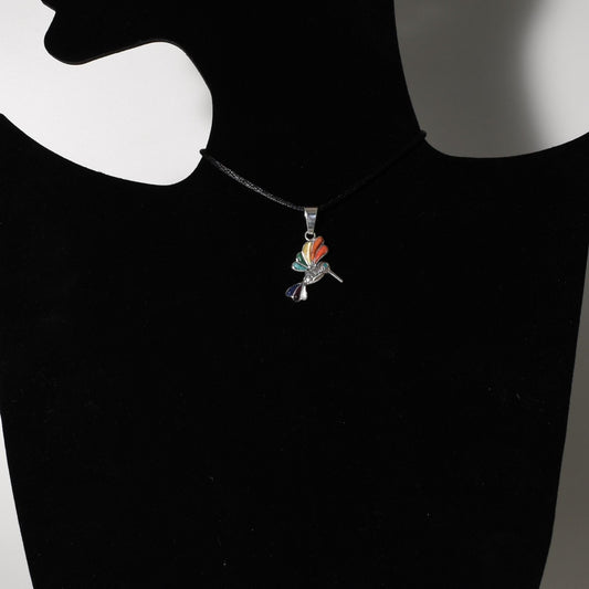 Hummingbird Pendant with Stone Inlay Peru 950 Silver Sacred Valley P52509 - Shaman Things