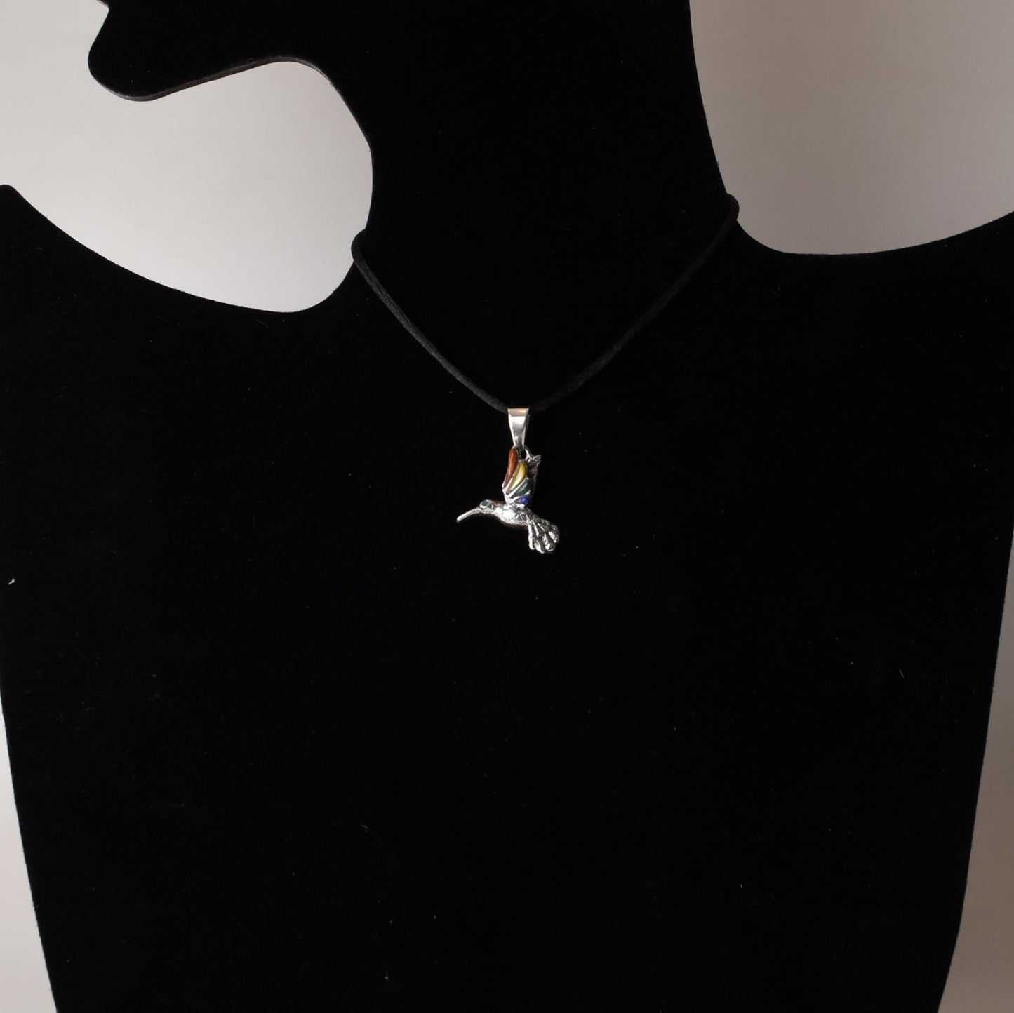 Hummingbird Pendant with Stone Inlay Peru 950 Silver Sacred Valley P52530 - Shaman Things