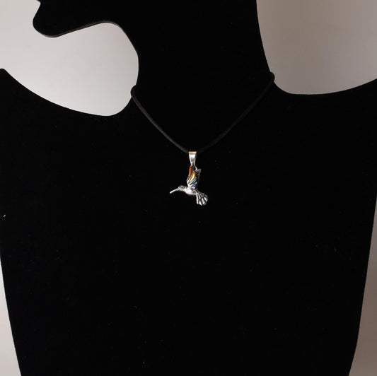 Hummingbird Pendant with Stone Inlay Peru 950 Silver Sacred Valley P52530 - Shaman Things