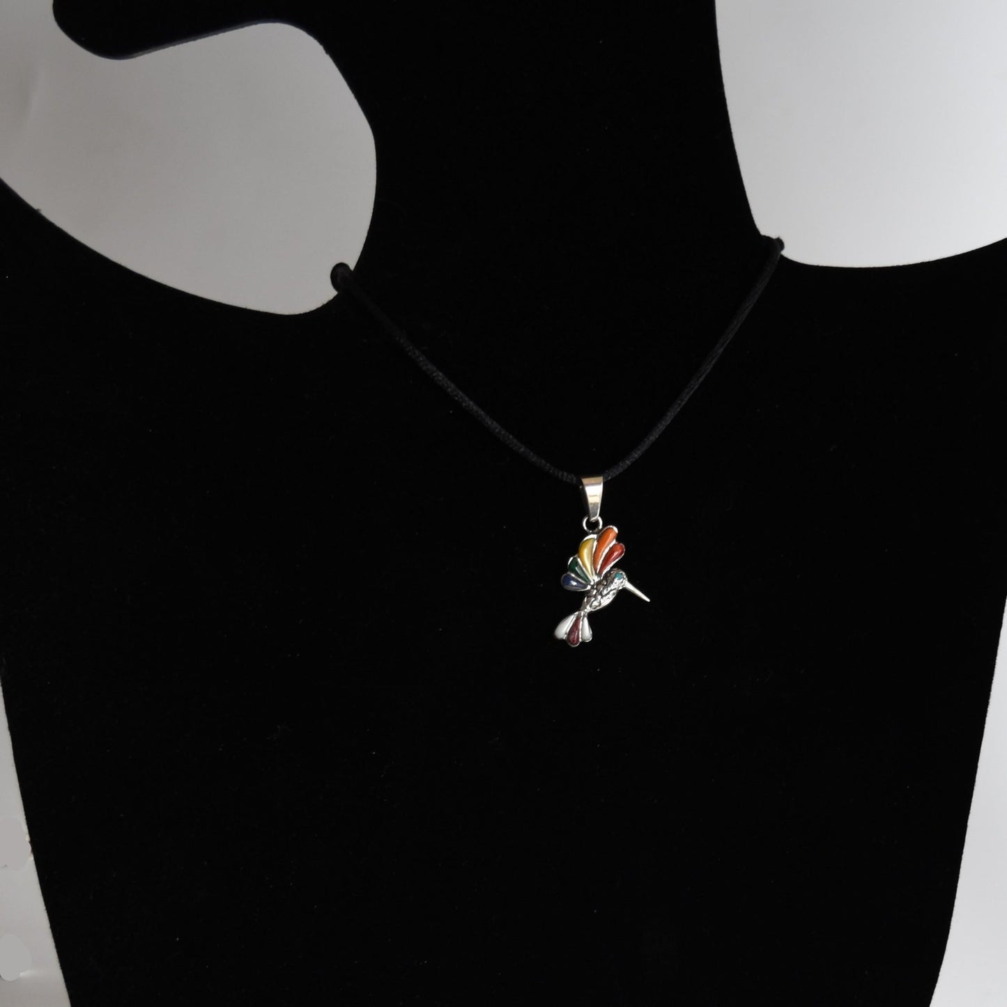 Hummingbird Pendant with Stone Inlay Peru 950 Silver Sacred Valley PJVB24 - Shaman Things
