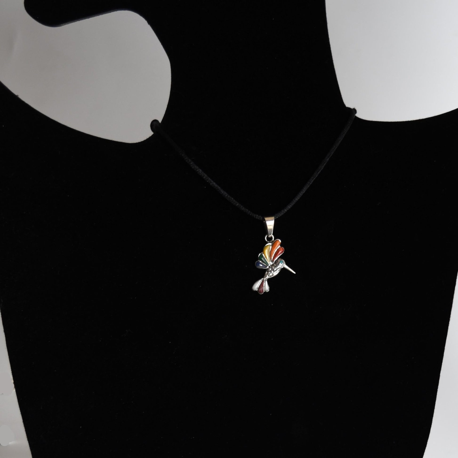 Hummingbird Pendant with Stone Inlay Peru 950 Silver Sacred Valley PJVB24 - Shaman Things