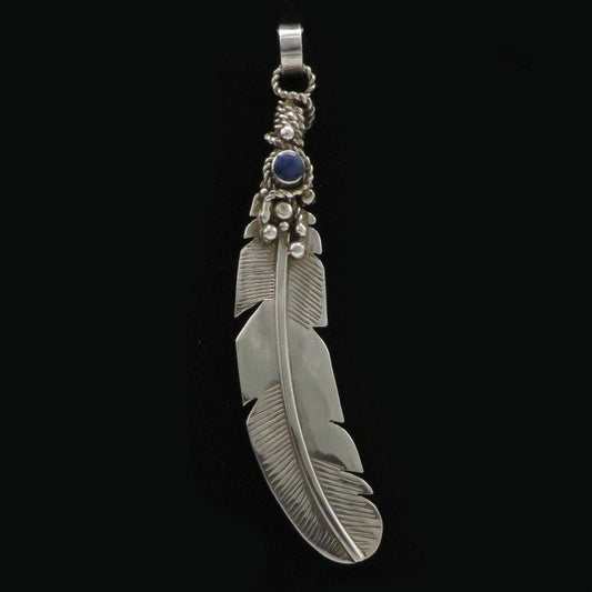 Feather Pendant Seven Chakras Peru Silver with Stone Inlay Sacred Valley PF1