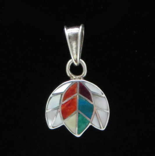 Coca Leaf Kintu Pendant 950 Silver and Inlay Sacred Valley Peru PH9