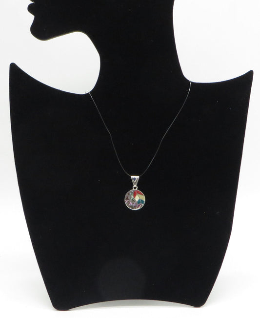 Coca Leaf TaiJi Yin Yang Pendant with Stone and Abalone Inlay Peru 950 Silver Sacred Valley PH13