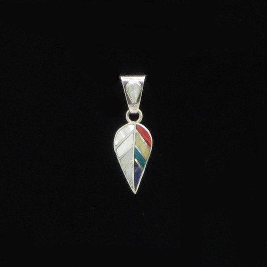 Coca Leaf Pendant with Stone and Abalone Inlay Peru 950 Silver Sacred Valley PH28