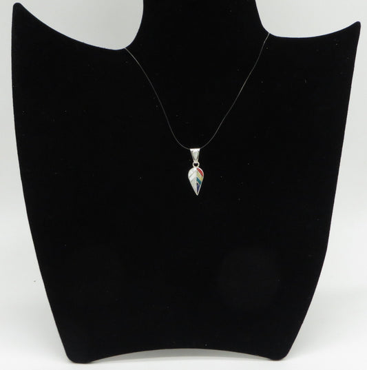 Coca Leaf Pendant with Stone and Abalone Inlay Peru 950 Silver Sacred Valley PH28