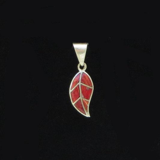 Coca Leaf Pendant with Stone Inlay Peru 950 Silver Sacred Valley PH27