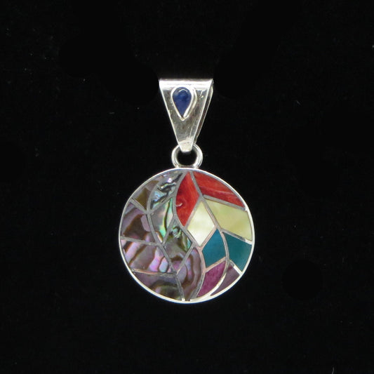 Coca Leaf TaiJi Yin Yang Pendant with Stone and Abalone Inlay Peru 950 Silver Sacred Valley PH13