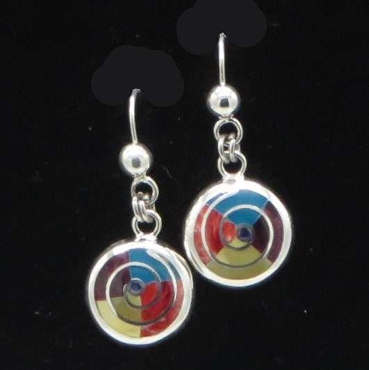 Pachamama Spiral Earrings 950 Silver with Stone Inlay Peru Sacred Valley EJV18