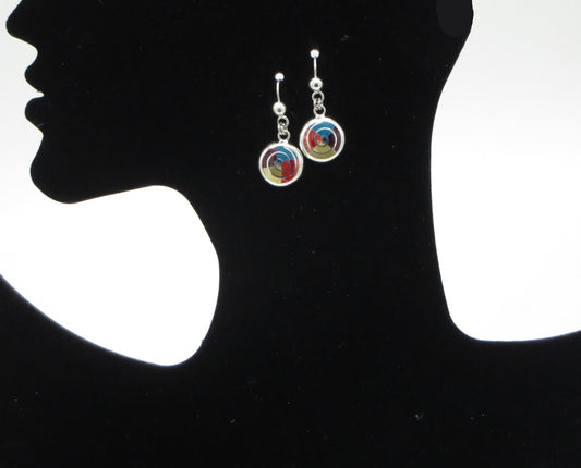 Pachamama Spiral Earrings 950 Silver with Stone Inlay Peru Sacred Valley EJV18