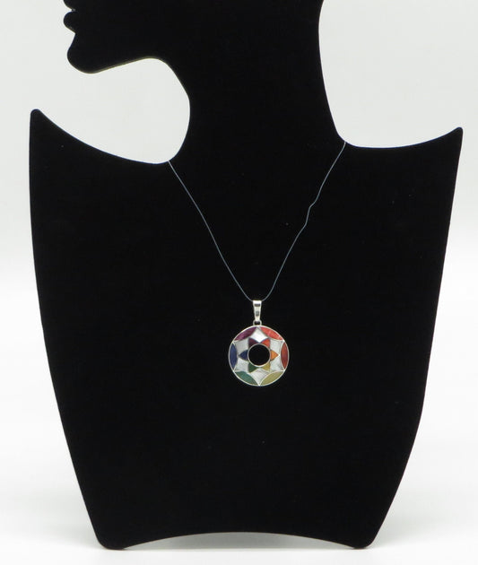 Flower of Life Pendant with Seven Chakra Stones Peru 950 Silver and Stone Inlay Sacred Valley PJV6
