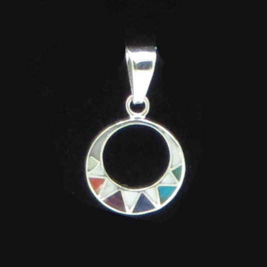 Inca Calendar Pendant Peru 950 Silver and Stone Inlay Sacred Valley PJV12