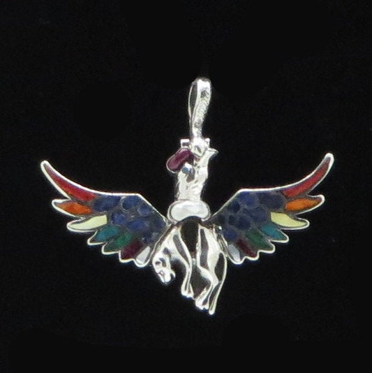 Condor Jaguar Pendant Seven Chakras Silver and Stone Inlay Peru 950 Silver Sacred Valley PJV19