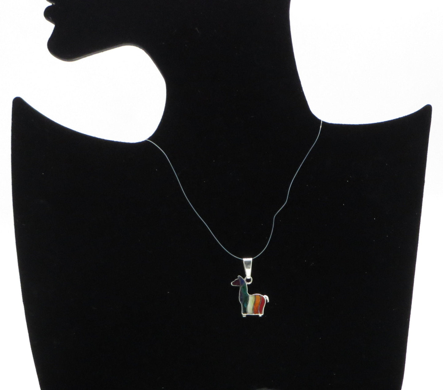 Llama Pendant Silver and Stone Inlay Peru 950 Silver Sacred Valley PJV22