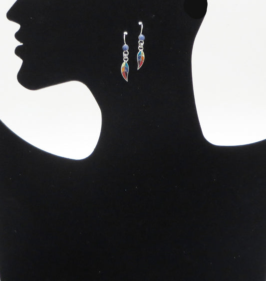 Coca Leaf Earrings 950 Silver with Stone Inlay Peru Sacred Valley EJV7