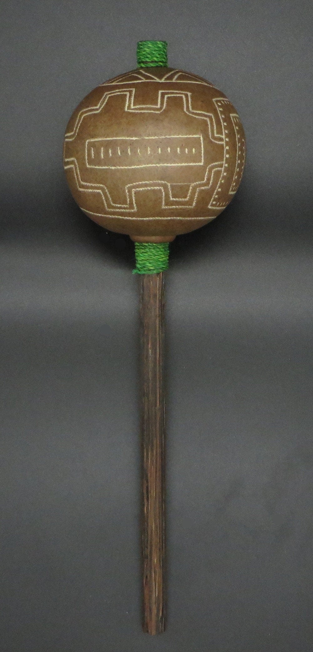 Shipibo Ceremonial Rattle with Shipibo Abstract Designs Handcrafted in Amazon Region Peru R2317