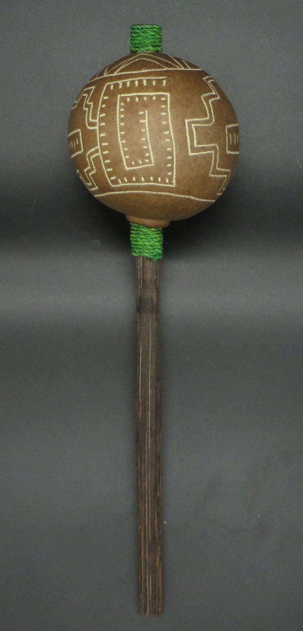 Shipibo Ceremonial Rattle with Shipibo Abstract Designs Handcrafted in Amazon Region Peru R2317