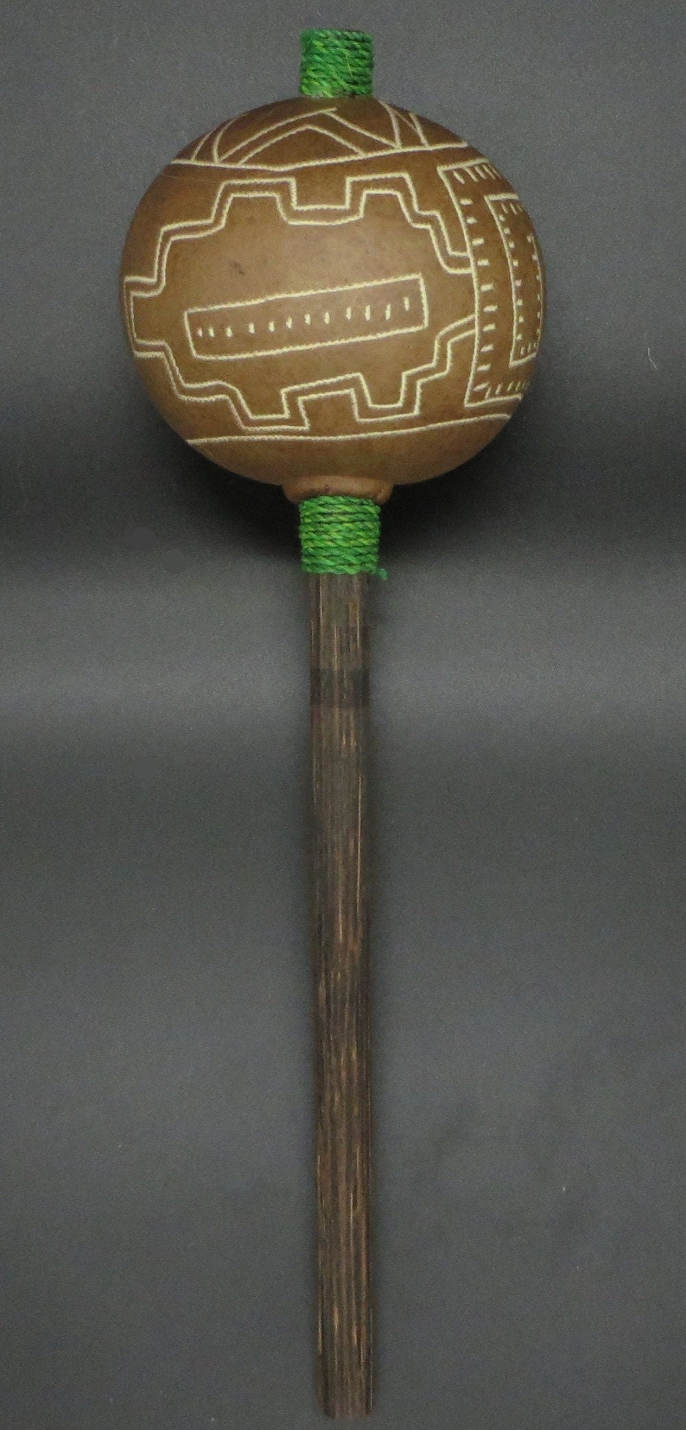 Shipibo Ceremonial Rattle with Shipibo Abstract Designs Handcrafted in Amazon Region Peru R2317