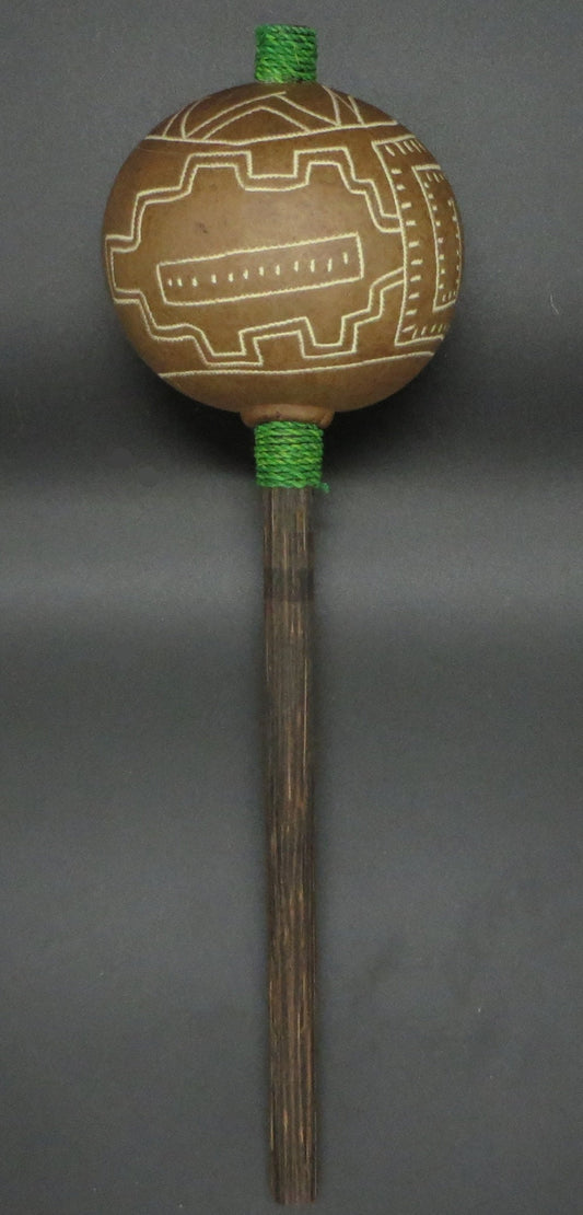 Shipibo Ceremonial Rattle with Shipibo Abstract Designs Handcrafted in Amazon Region Peru R2317