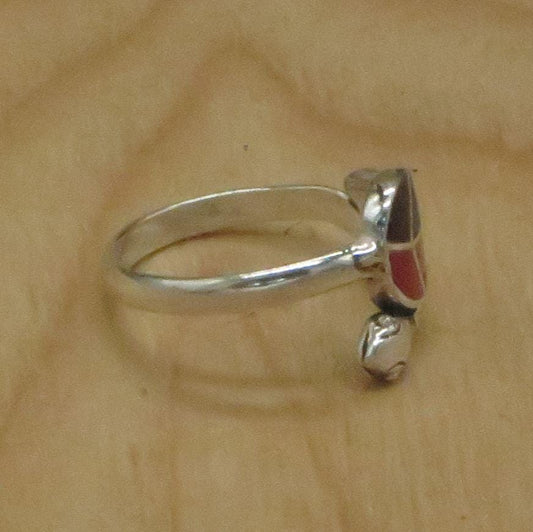 Snake and Coca Leaf Ring Size 8 Peru 950 Silver with Stone Inlay Sacred Valley RJVB5