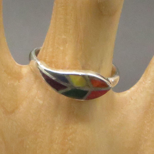Coca Leaf Ring Size 6 Peru 950 Silver with Stone Inlay Sacred Valley RJVB36