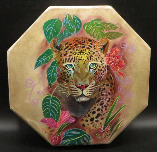 Shaman Drum Hand Made and Hand Painted Jaguar Made in Sacred Valley Peru