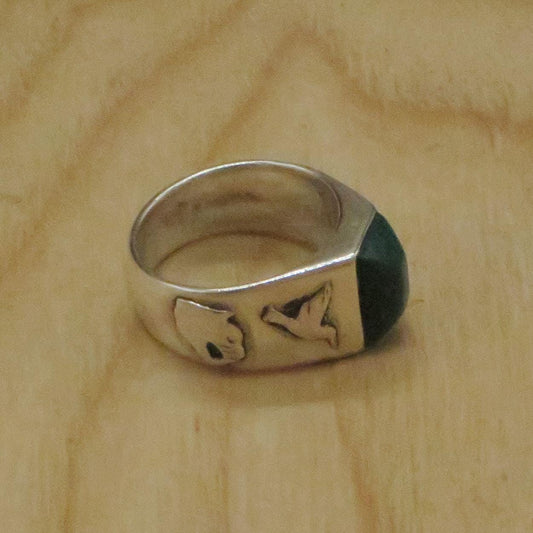 Jaguar Hummingbird Condor Snake Ring Size 6 1/2 Peru 950 Silver with Stone Sacred Valley RJVB26