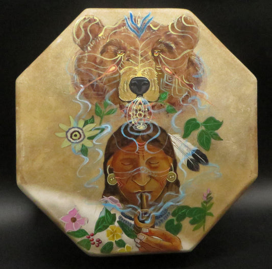 Shaman Drum Hand Made and Hand Painted Bear Shaman Made in Sacred Valley Peru