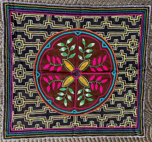 Shipibo Hand Embroidered Tapestry Altar Cloth Ayahuasca Icaro 26" x 29"