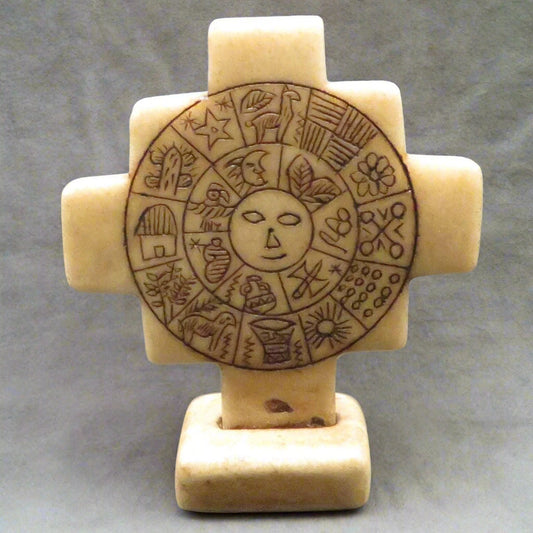 Chakana Stone Inca Cross with Inca Calendar Alabaster Caliza Stone hand crafted Sacred Valley P24-10