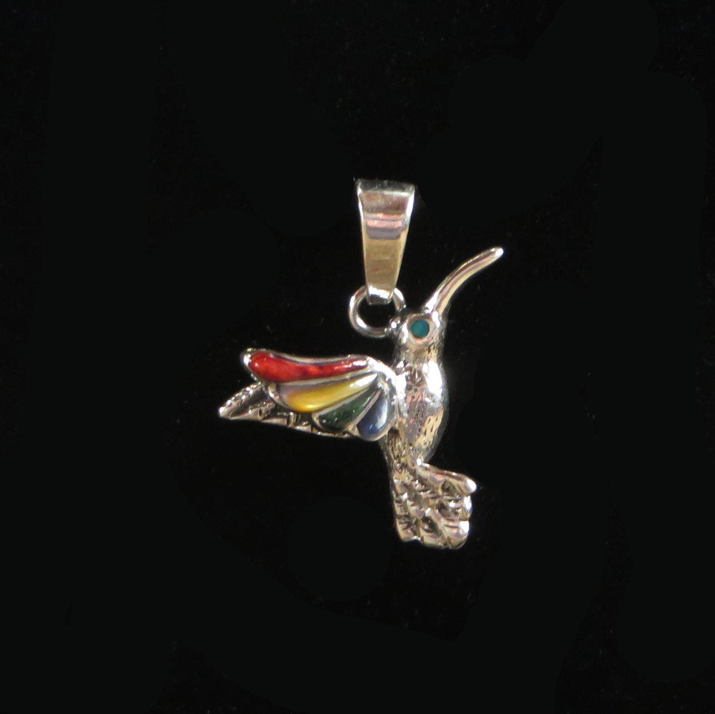 Hummingbird Pendant with Stone Inlay Peru 950 Silver Sacred Valley PJVB3