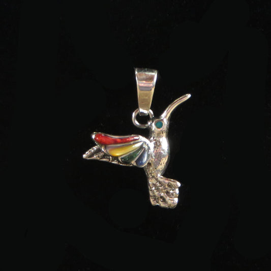 Hummingbird Pendant with Stone Inlay Peru 950 Silver Sacred Valley PJVB3