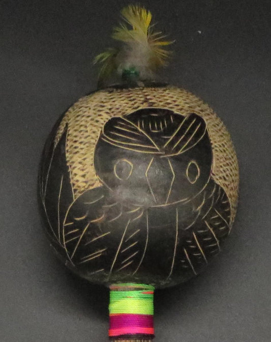 Shipibo Ceremonial Rattle Owl Designs Handcrafted in Amazon Region Peru R2408