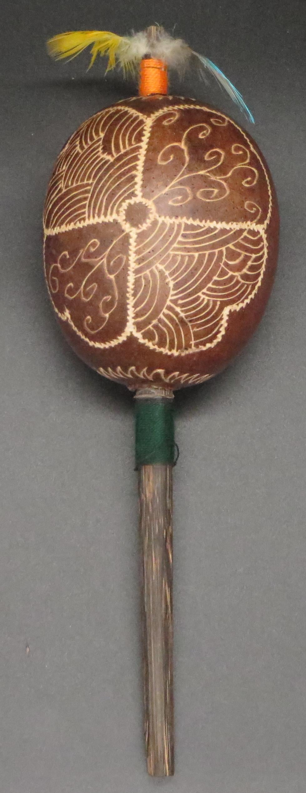 Shipibo Ceremonial Rattle Owl and Shipibo Designs Handcrafted in Amazon Region Peru R2410