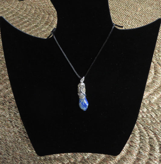 Blue Sodalite Pendant with Hummingbird, Eagle, Chakana, and Coca Leaf Peru 950 Silver Sacred Valley  PJVB5