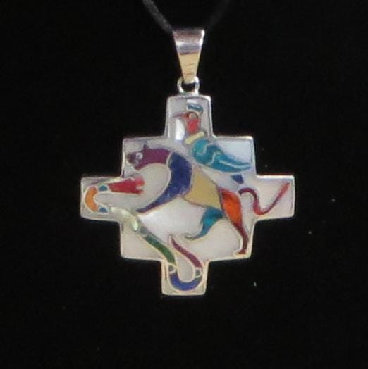 Chakana Pendant with Stone and Abalone Inlay Snake Condor Jaguar 950 Silver Sacred Valley Peru PJVB2