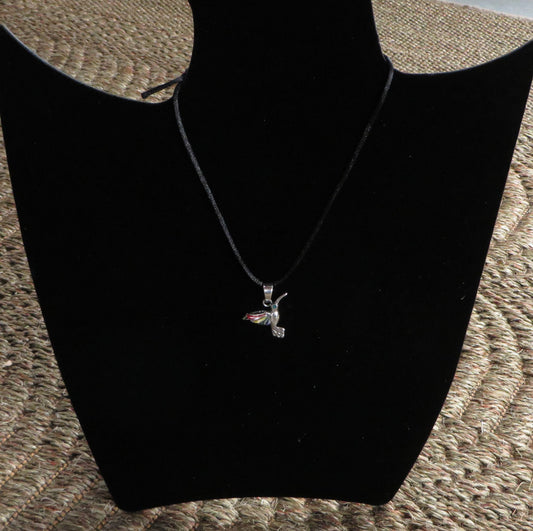 Hummingbird Pendant with Stone Inlay Peru 950 Silver Sacred Valley PJVB3
