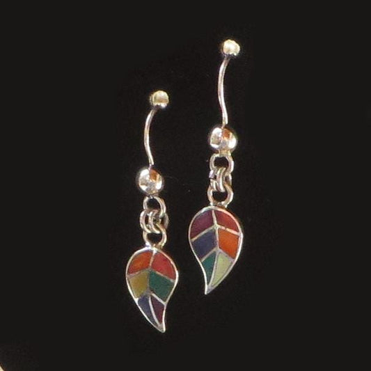 Coca Leaf Earrings 950 Silver with Stone Inlay Peru Sacred Valley EJBV1