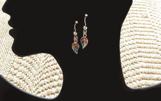 Coca Leaf Earrings 950 Silver with Stone Inlay Peru Sacred Valley EJBV1