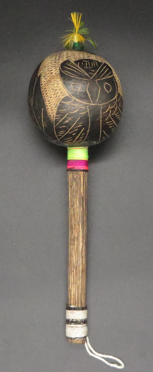 Shipibo Ceremonial Rattle Owl Designs Handcrafted in Amazon Region Peru R2408