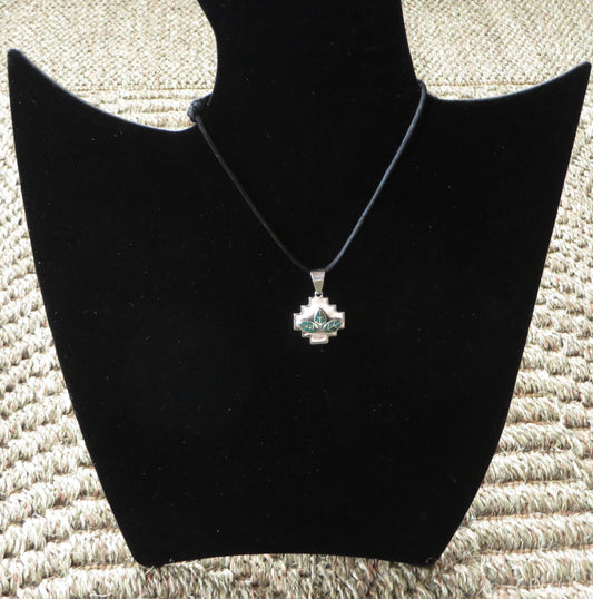 Chakana Coca Leaf Pendant Peru 950 Silver with Stone Inlay Sacred Valley PJVB11