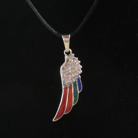 Condor Wing Pendant Peru 950 Silver with Stone Inlay Sacred Valley PJVB13