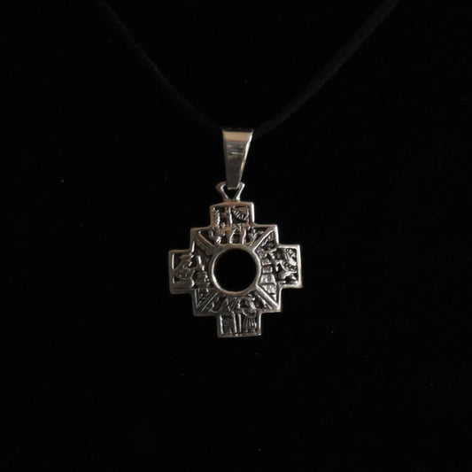 Chakana Pendant Reversible Peru 950 Silver with Stone Inlay Sacred Valley PJVB18