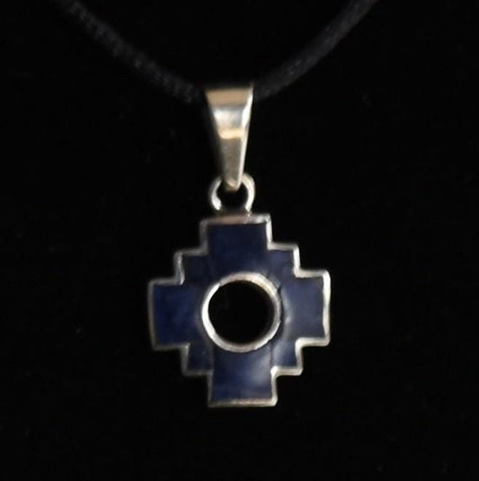 Chakana Pendant Reversible with Stone Inlay Peru 950 Silver Sacred Valley PJVB20