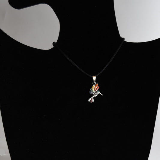 Hummingbird Pendant with Stone Inlay Peru 950 Silver Sacred Valley PJVB24