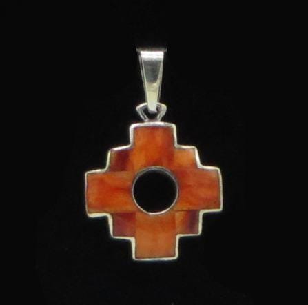 Reversible Chakana Pendant Peru 950 Silver and Stone Inlay Sacred Valley PJV30
